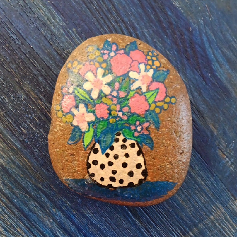Stephanie Johnson Floral Painted Stone - Pink and Blue